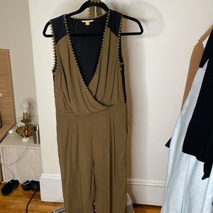 Anthropologie Olive Green Jumpsuit Black Lace Back